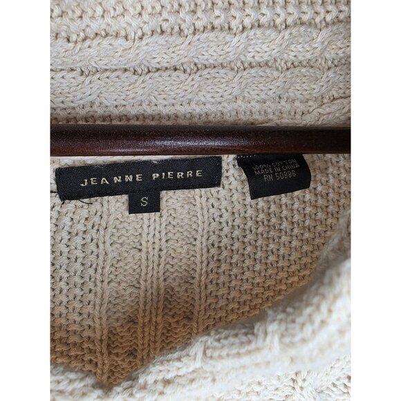 Jeanne Pierre Womens 100% Cotton Cable Knit Sweater Cream Shawl Collar Long Slee - Picture 3 of 10